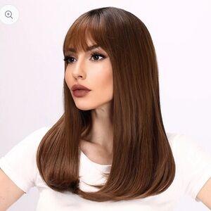 22-inch Ombre Chestnut Brown Straight with Bangs (Synthetic Wig